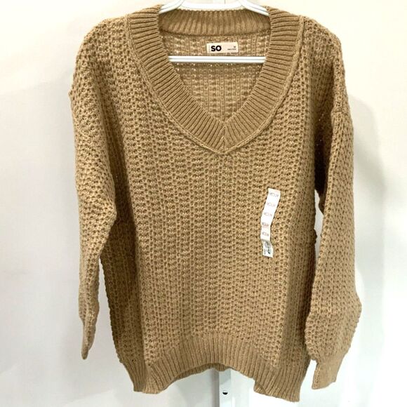 NWT!! Tan V-Neck Balloon Sleeve Sweater By SO (Sonoma) in Medium - Picture 6 of 9